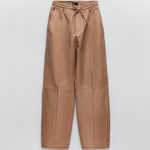 Zara wide leg leather pant champagne sz small NWT